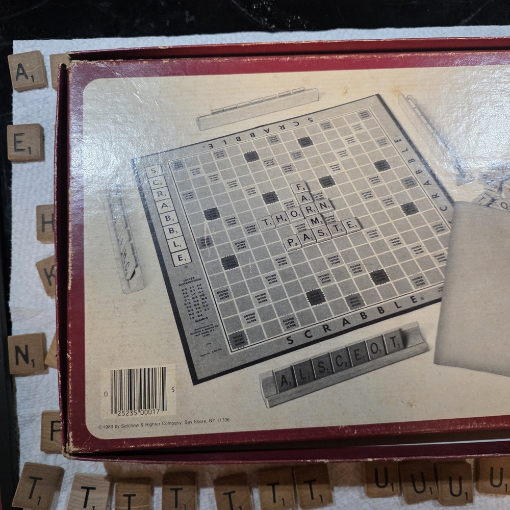 Scrabble Crossword Game - Brown Tile Set with Beige Board - Picture 8 of 8